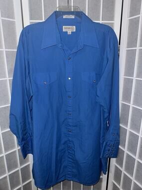 Sheplers Western Shirt Mens Large 16.5-33 Blue Pearl Snap Cowboy Rodeo Rancher